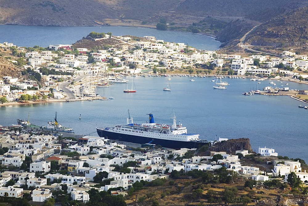 High angle view of a cityscape, Skala, Patmos, Dodecanese Islands, Greece