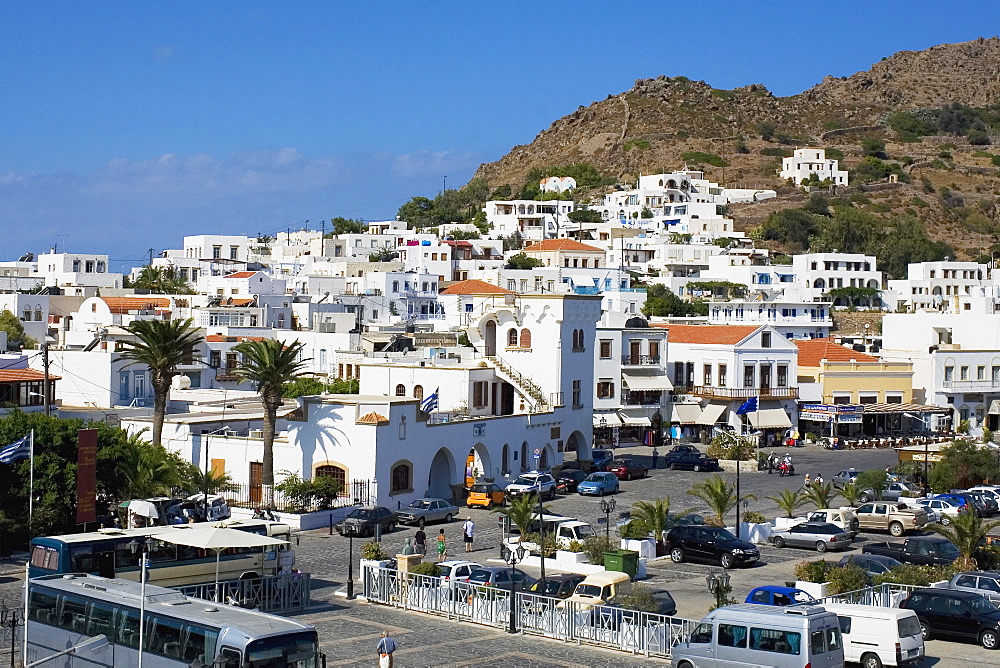 High angle view of buildings in a city, Skala, Patmos, Dodecanese Islands, Greece