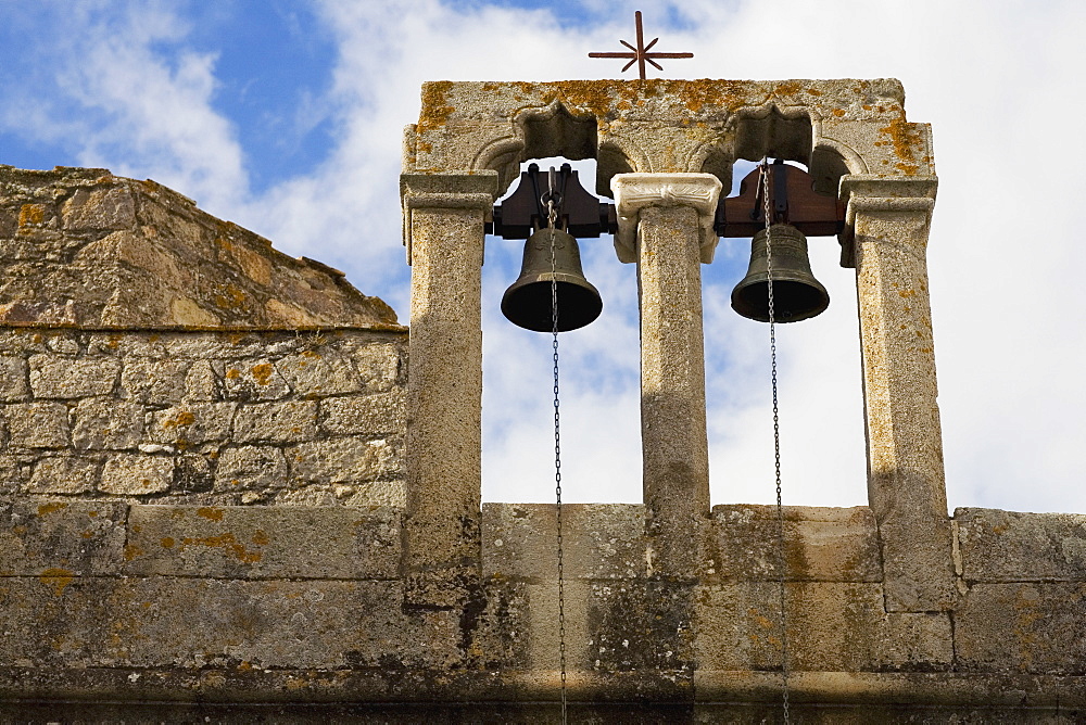 Low angle view of bells of a church, Patmos, Dodecanese Islands, Greece