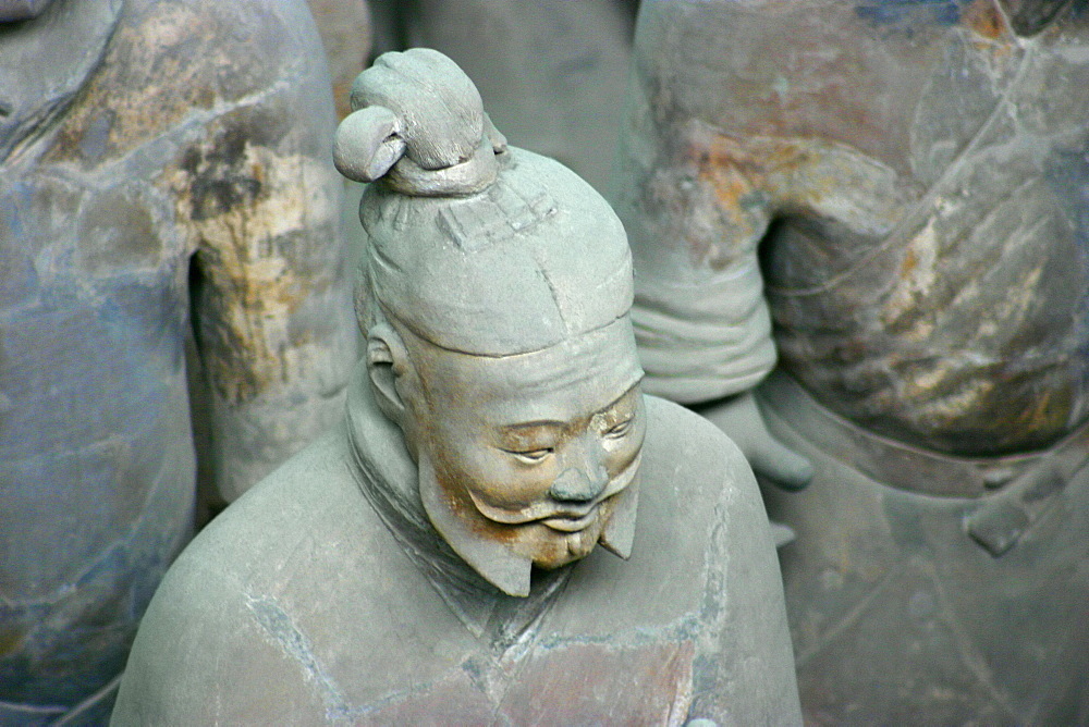 High angle view of statues of terracotta soldiers, Xi'an, Shaanxi Province, China