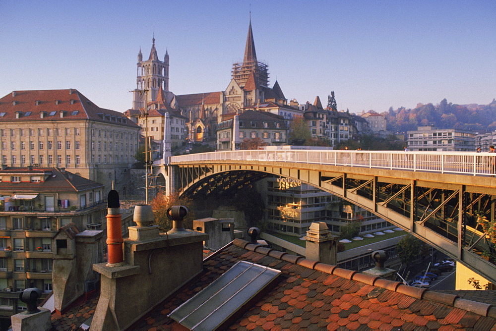 Arch bridge in a city, Lausanne, Vaud, Switzerland