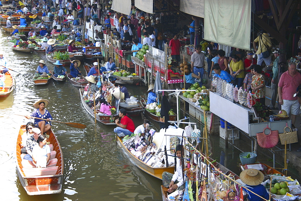 High angle view of a market, Floating Market, Thailand