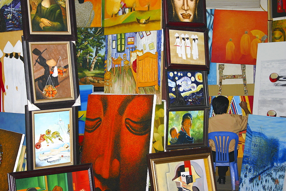 Painter with his paintings, Hanoi, Vietnam