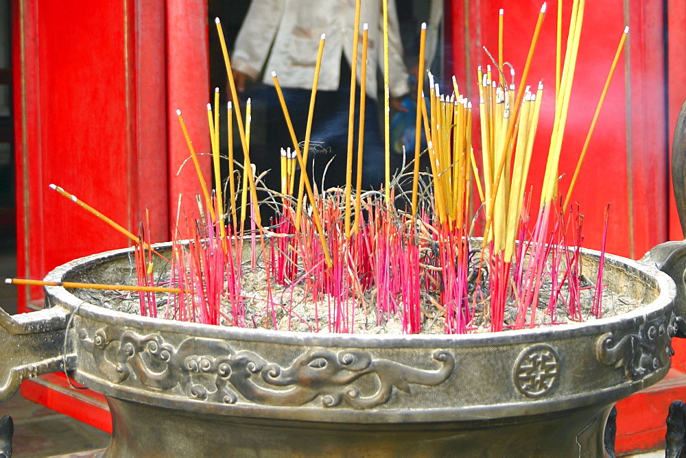 Close-up of incense sticks burning, Hanoi, Vietnam