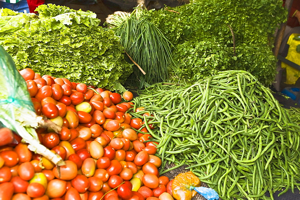 High angle view of vegetables at a market stall, Ica, Ica Region, Peru