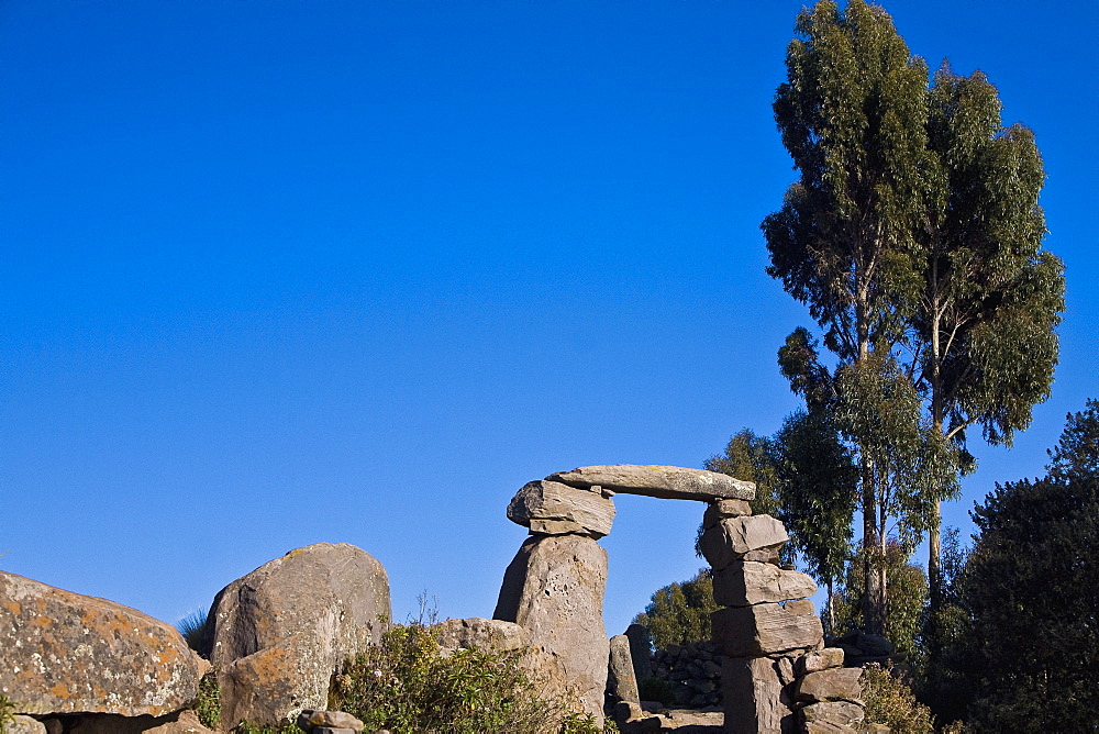 Old ruins on a landscape, Lake Titicaca, Taquile Island, Puno, Peru