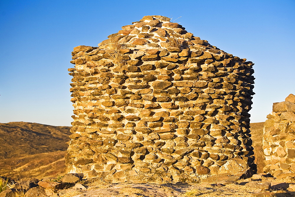 Close-up of the old ruins, Sillustani, Lake Titicaca, Puno, Peru