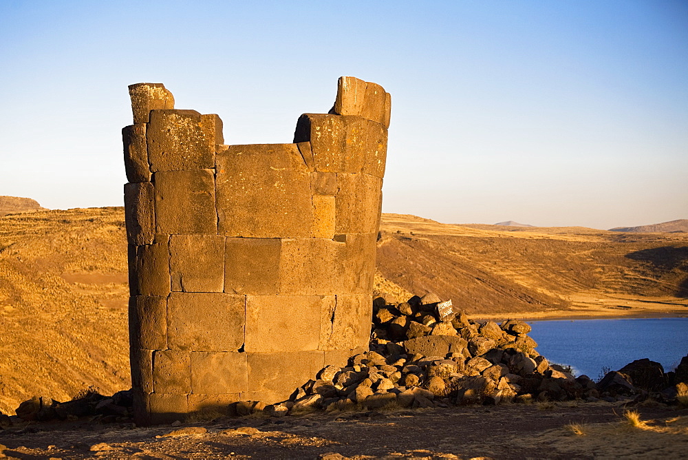 Close-up of the old ruins, Sillustani, Lake Titicaca, Puno, Peru