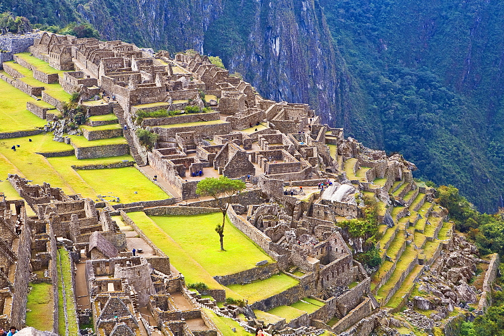 High angle view of ruins on mountains, Machu Picchu, Cusco Region, Peru