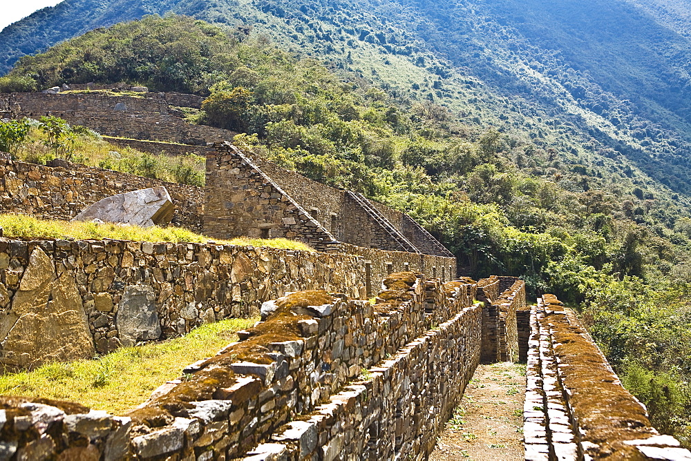 Old ruins of buildings, Choquequirao, Inca, Cusco Region, Peru