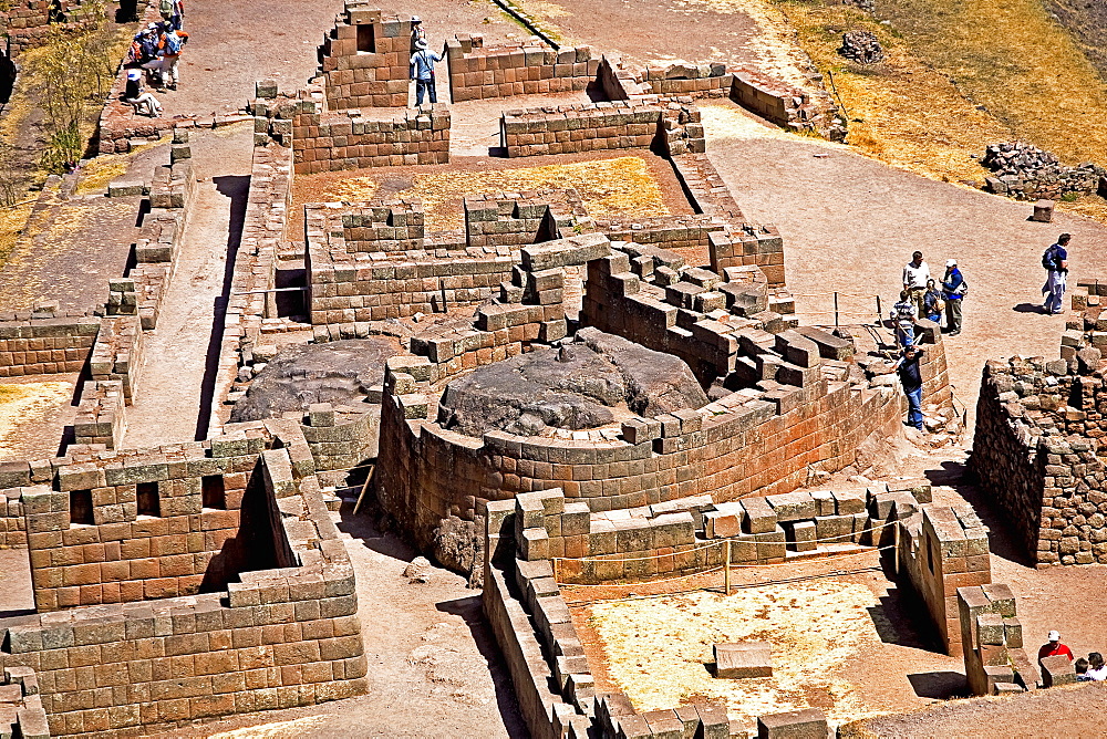High angle view of the old ruins, Pisaq, Cusco Region, Peru