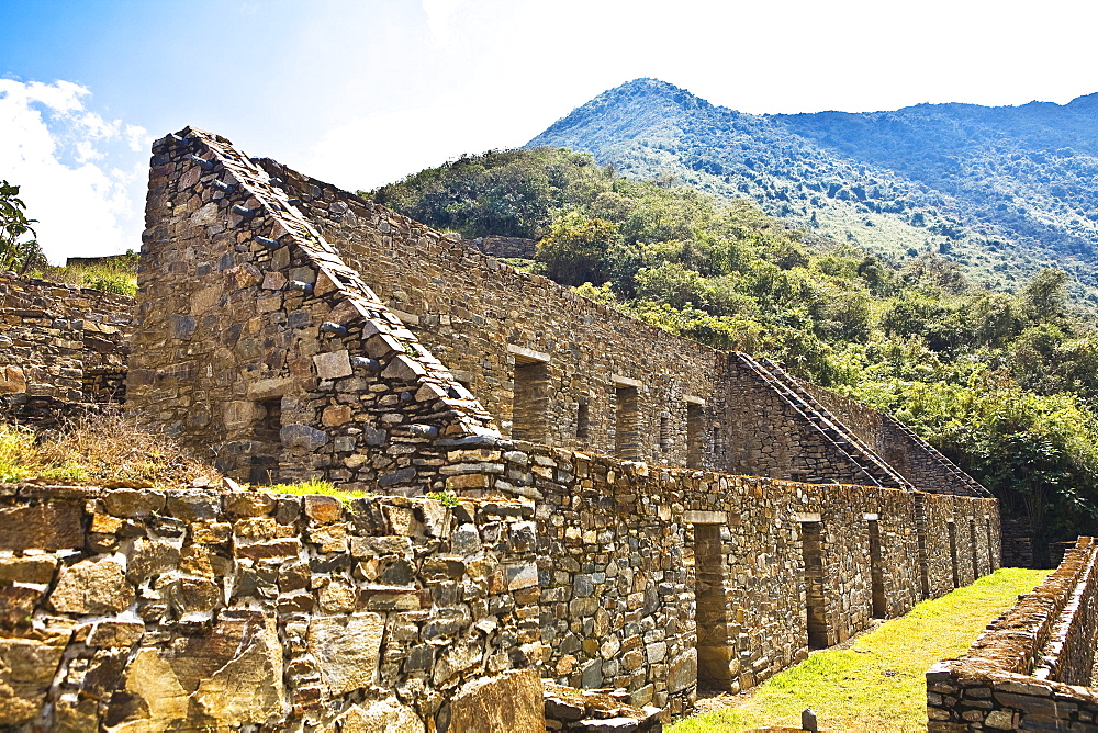 Old ruins of buildings, Choquequirao, Inca, Cusco Region, Peru