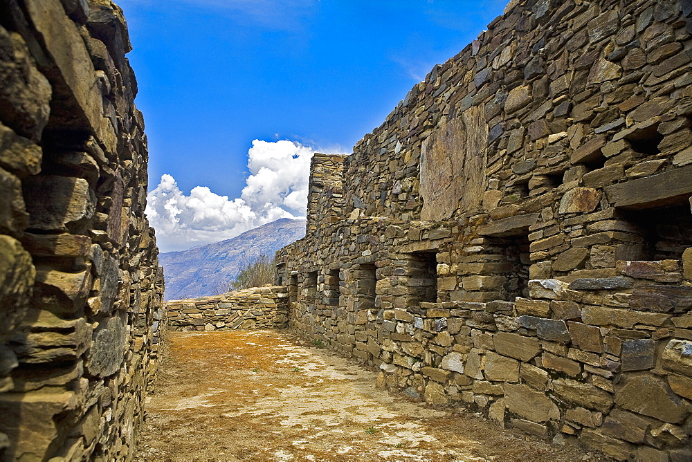 Stone walls of the old ruins, Choquequirao, Inca, Cusco Region, Peru