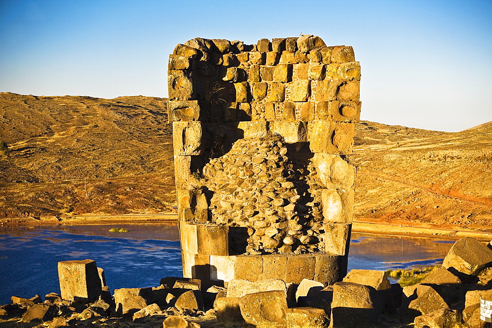 Close-up of the old ruins, Sillustani, Lake Titicaca, Puno, Peru