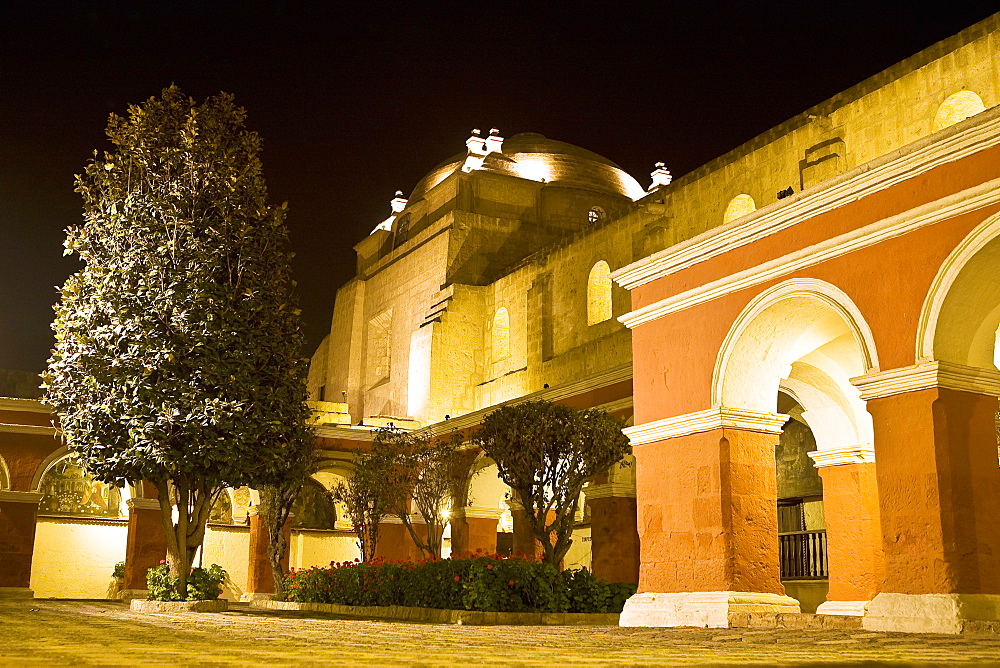 Building lit up at night, Santa Catalina Convent, Arequipa, Peru