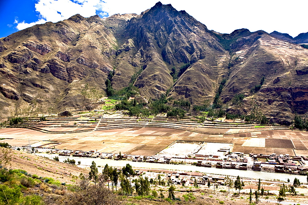 Aerial view of a village, Pisaq, Cuzco, Peru