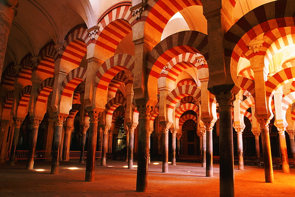Arcade in a mosque, Cordoba, Andalusia, Spain