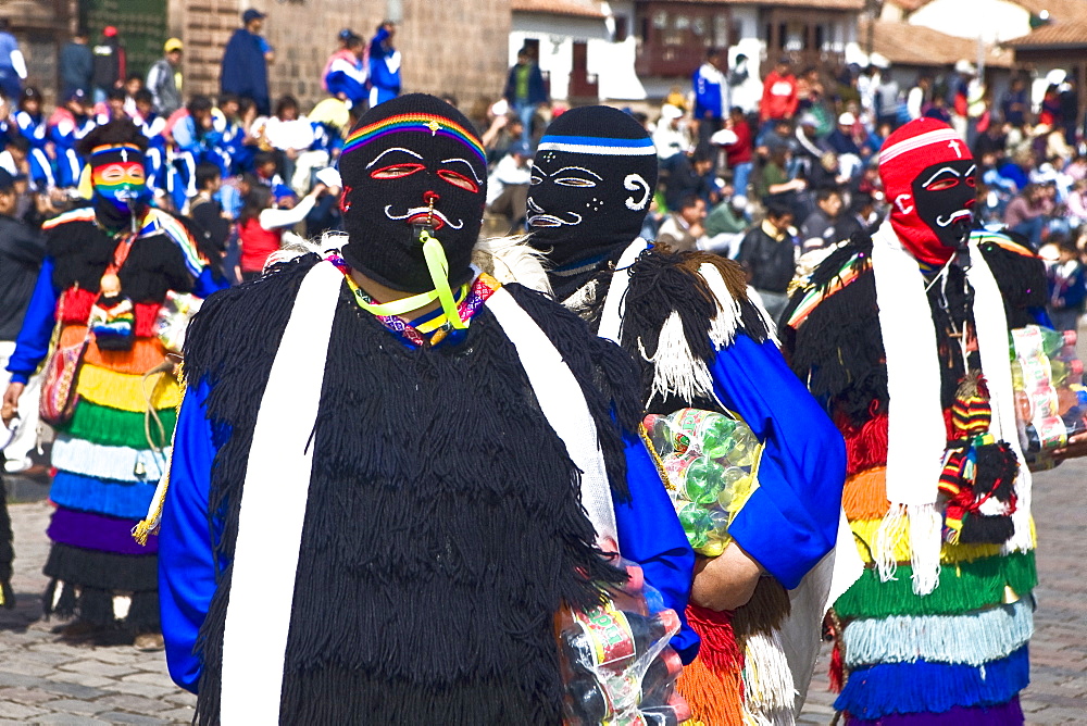 Group of people wearing traditional costume in a festival, Peru