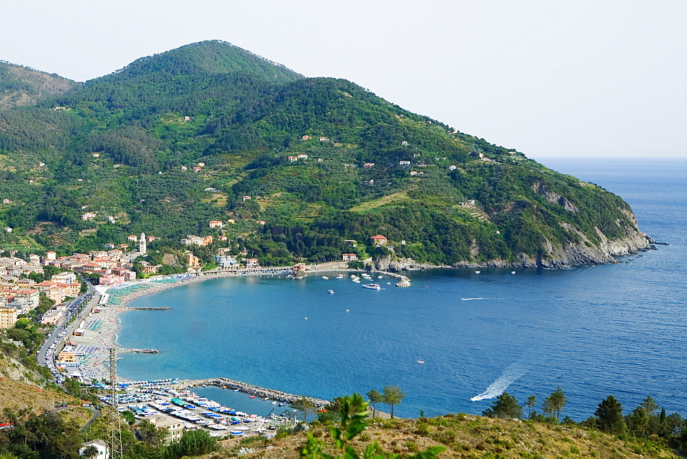 High angle view of a coastline, Levanto, La Spezia, Liguria, Italy