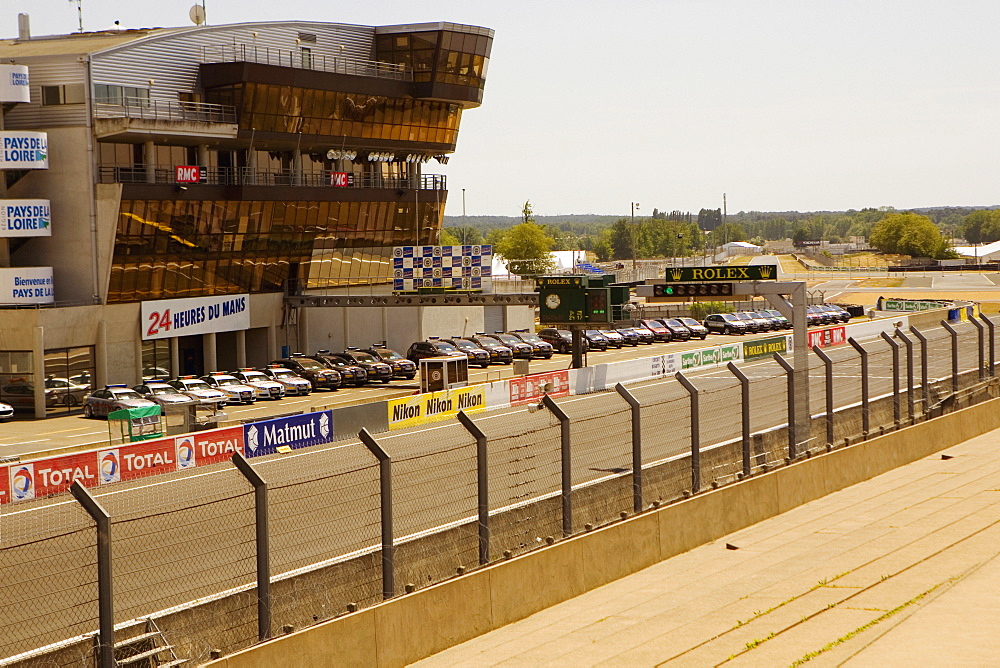 Cars in front of a stadium, Le Mans, France