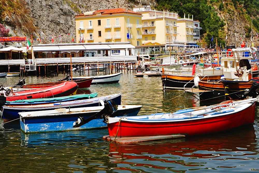 Boats at a harbor, Marina Grande, Capri, Sorrento, Sorrentine Peninsula, Naples Province, Campania, Italy