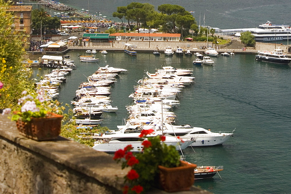 Boats docked at a harbor, Sorrento, Sorrentine Peninsula, Naples Province, Campania, Italy