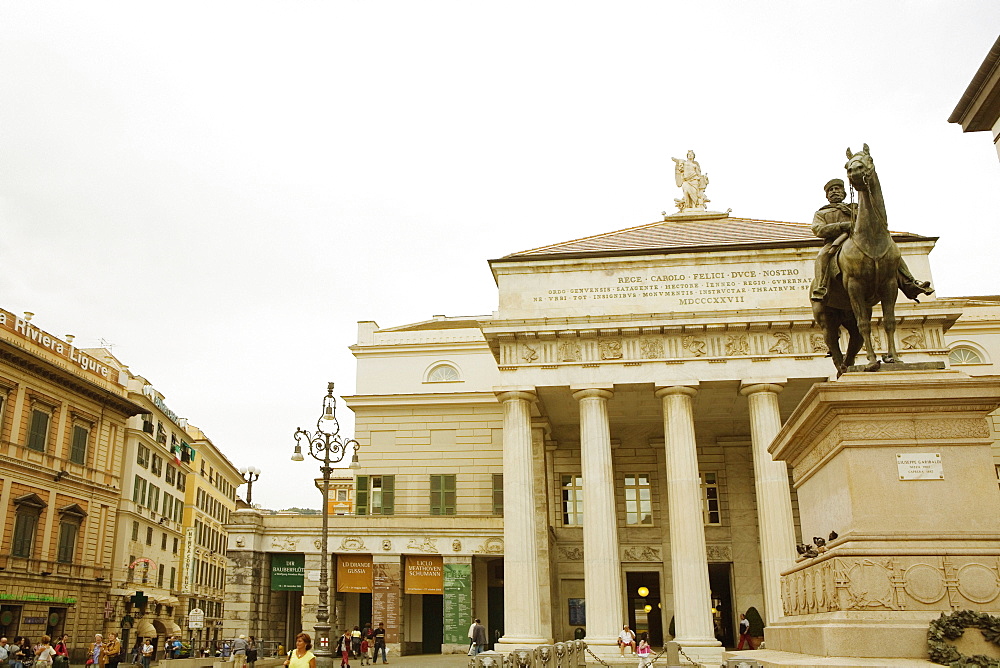 Statue of Giuseppe Garibaldi in front of a theatre, Piazza De Ferrari, Teatro Carlo Felice, Genoa, Italy