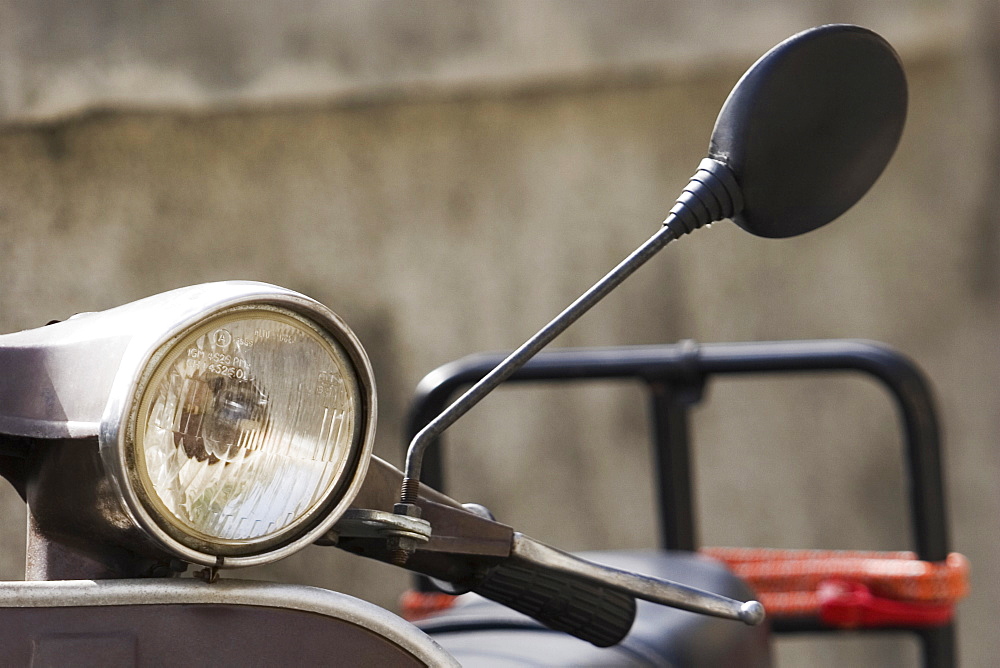 Close-up of a motor scooter, Italian Riviera, Santa Margherita Ligure, Genoa, Liguria, Italy