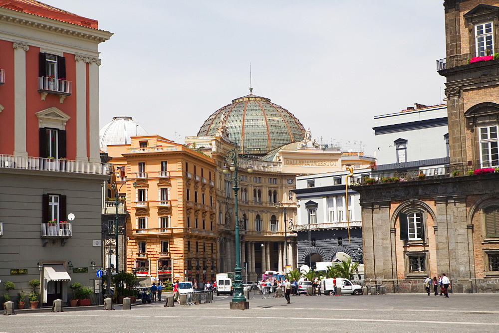 Buildings at a town square, Galleria Umberto I, Royal Palace of Turin, Piazza del Plebiscito, Naples, Naples Province, Campania, Italy