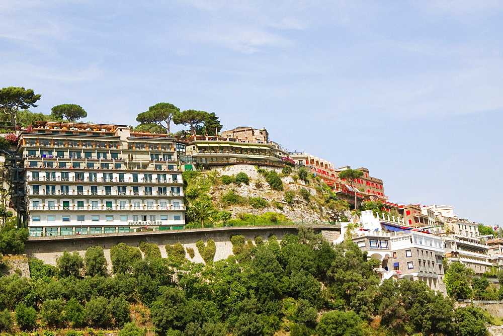 Low angle view of town on a hillside, Marina Grande, Capri, Sorrento, Sorrentine Peninsula, Naples Province, Campania, Italy