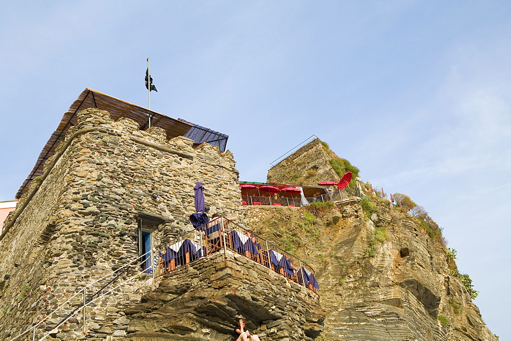 Low angle view of a castle, Doria Castle, Italian Riviera, Cinque Terre National Park, Vernazza, La Spezia, Liguria, Italy