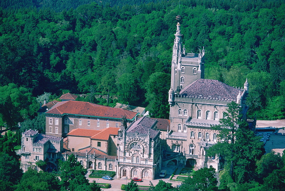 Aerial view of a palace, Bucaco Palace, Portugal