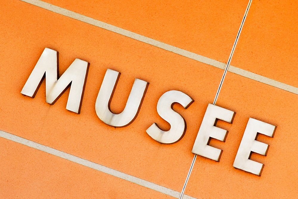 High angle view of musee text written on a board, Le Mans, France