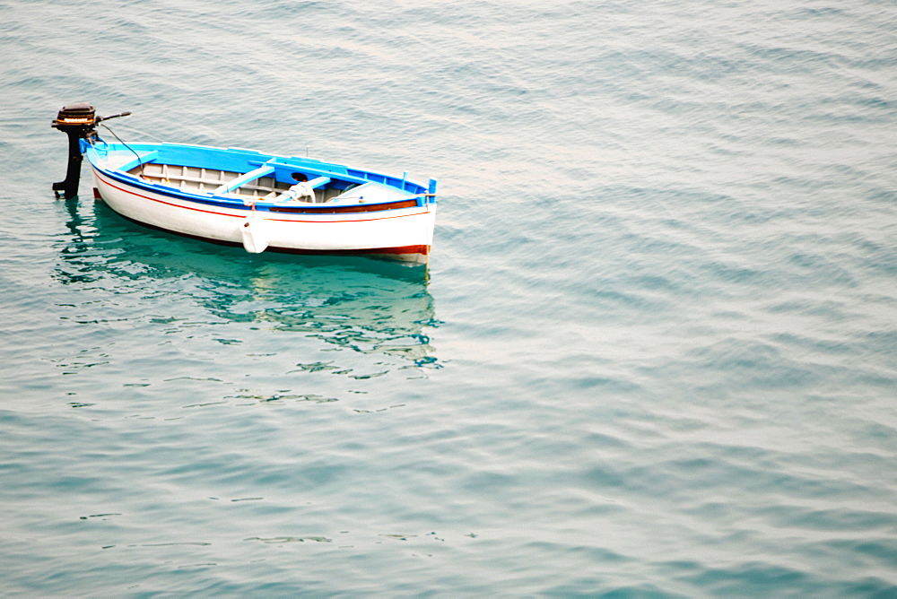 High angle view of a motorboat, Positano, Amalfi Coast, Salerno, Campania, Italy