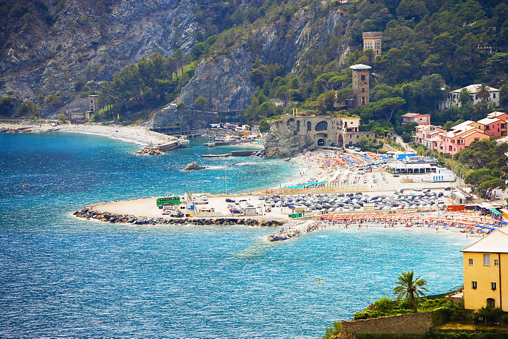 Houses in a town at the seaside, Ligurian Sea, Italian Riviera, Cinque Terre, La Spezia, Liguria, Italy