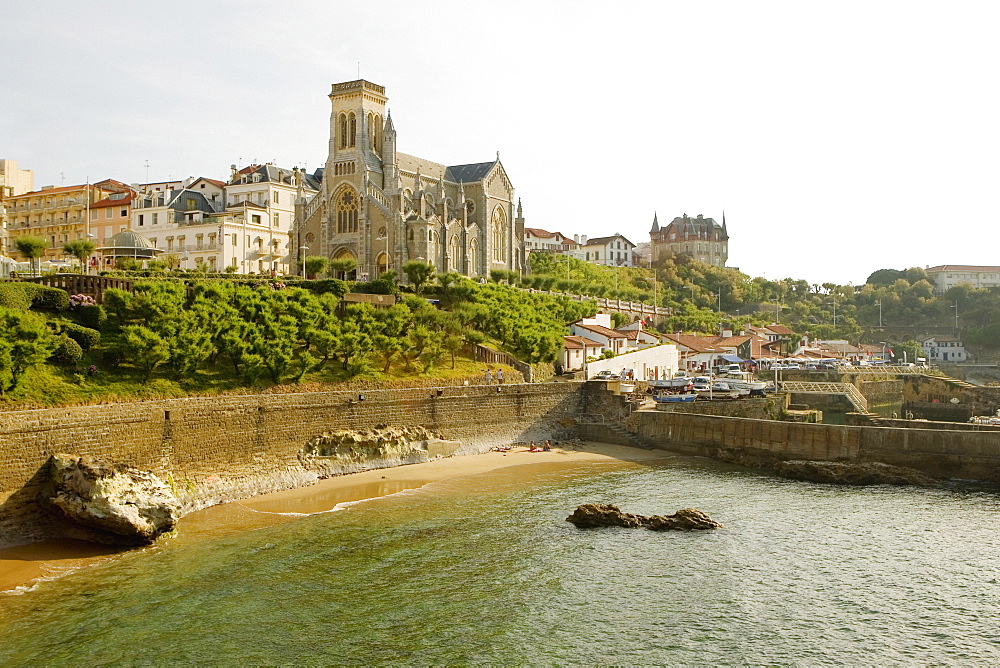 Cathedral in a city, Port des Pecheurs, Eglise Sainte Eugenie, Biarritz, France