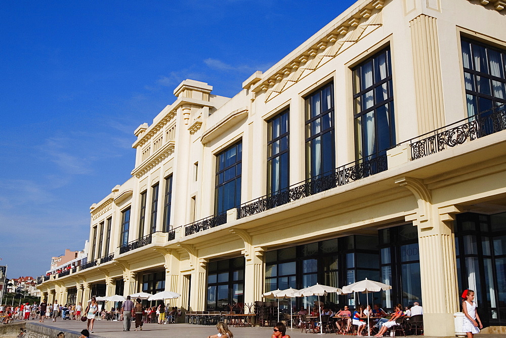 Group of people in front of a hotel, Casino Municipal, Grande Plage, Biarritz, France