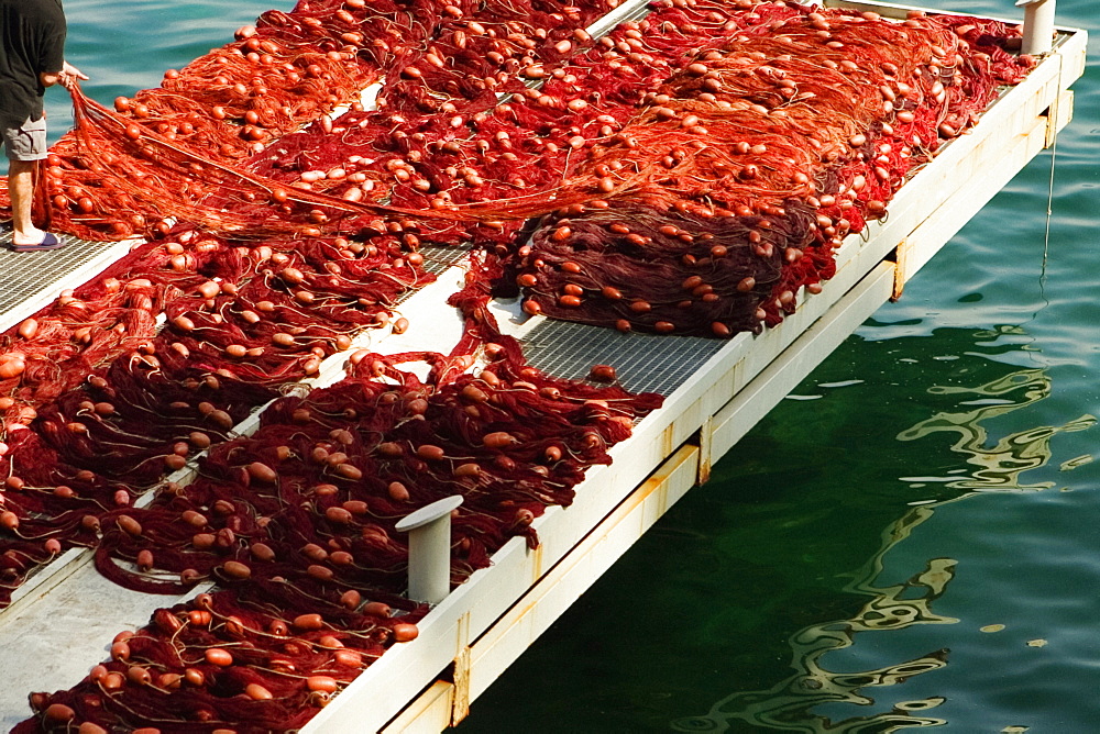 Fishing net on a pier, Marina Grande, Capri, Sorrento, Sorrentine Peninsula, Naples Province, Campania, Italy