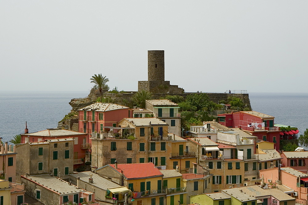 Castle in a town, Doria Castle, Italian Riviera, Cinque Terre National Park, Vernazza, La Spezia, Liguria, Italy