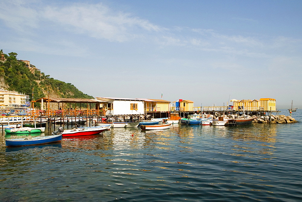 Boats moored at a harbor, Marina Grande, Capri, Sorrento, Sorrentine Peninsula, Naples Province, Campania, Italy