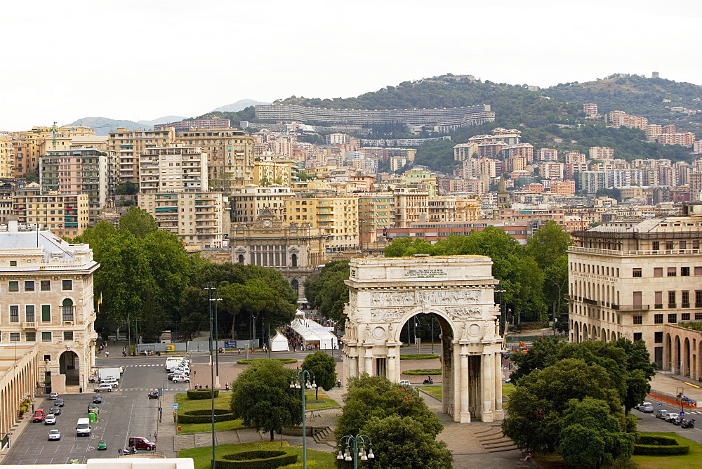 High angle view of a cityscape, Piazza Della Vittoria, Genoa, Liguria, Italy