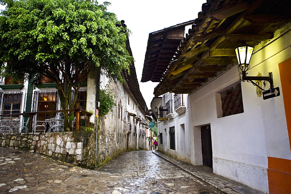 Buildings on both sides of a street, Cuetzalan, Puebla State, Mexico