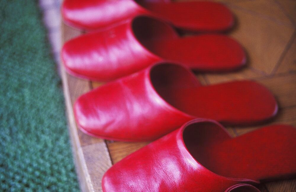 Row of sandals in a shoe store