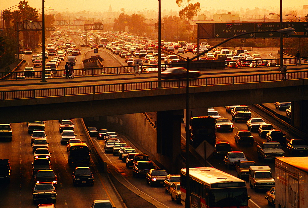 Traffic on freeways in Los Angeles, California