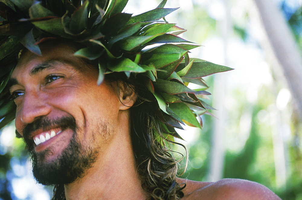 Close-up of a young man smiling, Hawaii, USA