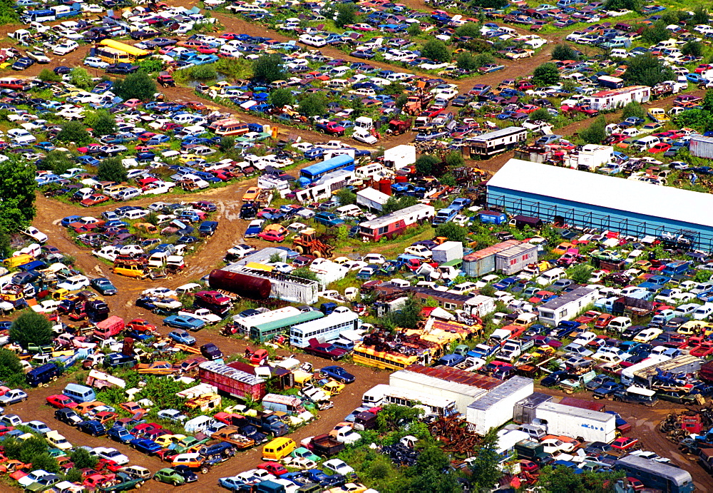 Aerial view of junk cars near Upper Black Eddy, PA