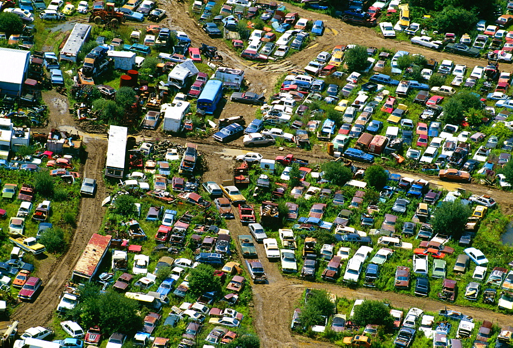 Aerial view of junk cars near Upper Black Eddy, Pa