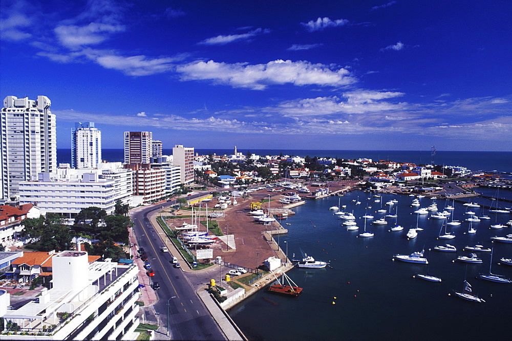 High angle view of yachts anchored at a harbor