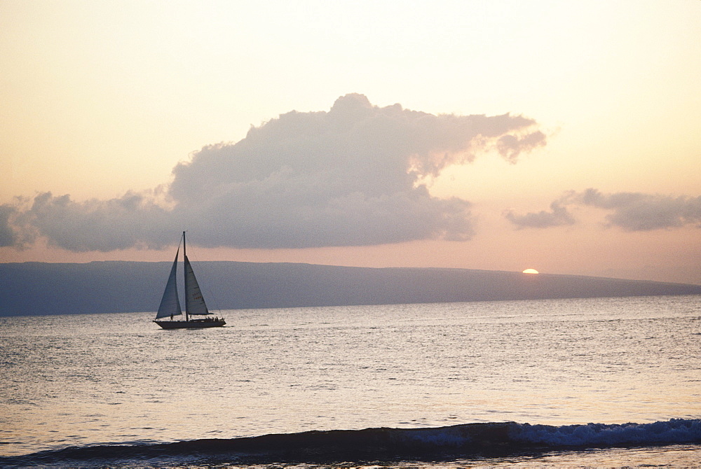 Sail boat in the sea, Hawaii, USA