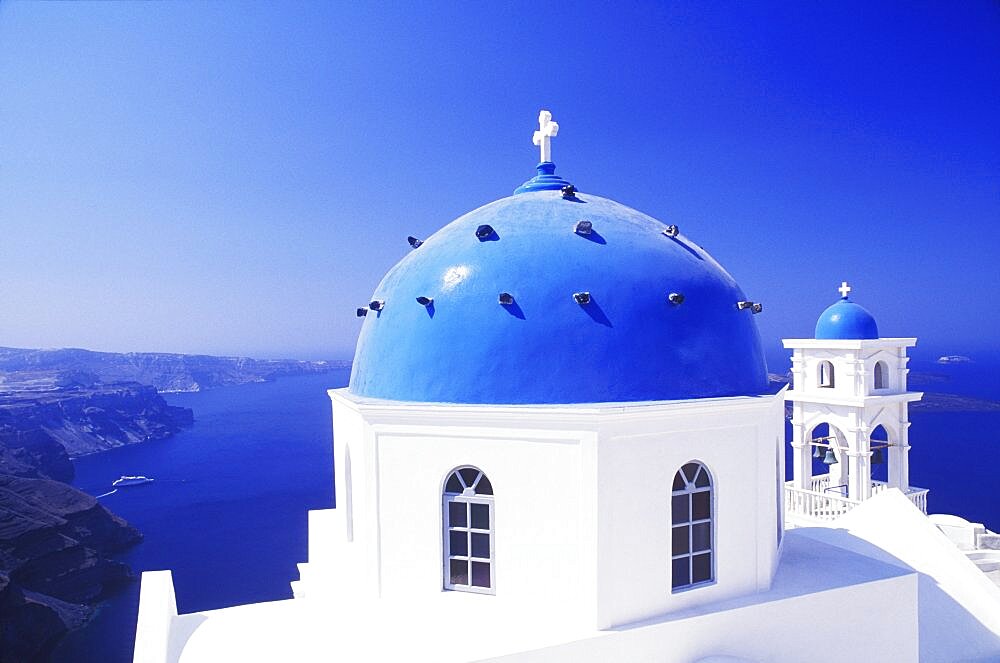 High section view of a church, Santorini, Cyclades Islands, Greece